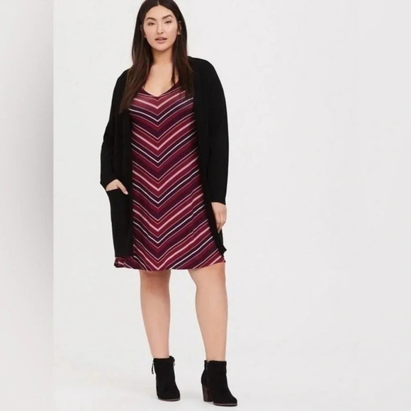 Torrid | Burgundy Red Chevron Stripe Jersey Super Soft Trapeze Dress Size M (00) - Picture 1 of 5